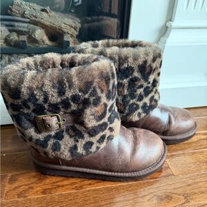 UGG Ellee Leopard Cuff Boots big Girls size 4